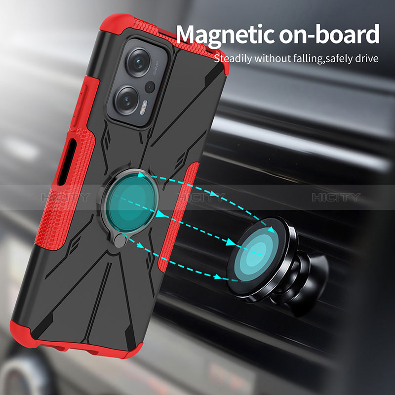 Funda Bumper Silicona y Plastico Mate Carcasa con Magnetico Anillo de dedo Soporte JX2 para Xiaomi Redmi Note 11T Pro+ Plus 5G