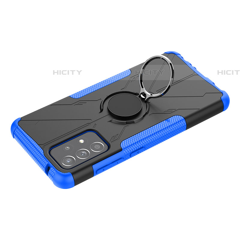 Funda Bumper Silicona y Plastico Mate Carcasa con Magnetico Anillo de dedo Soporte JX3 para Samsung Galaxy A52 4G Azul