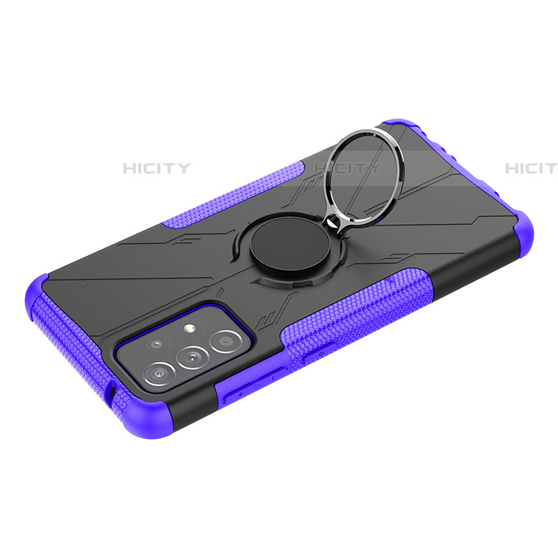 Funda Bumper Silicona y Plastico Mate Carcasa con Magnetico Anillo de dedo Soporte JX3 para Samsung Galaxy A52 4G Morado