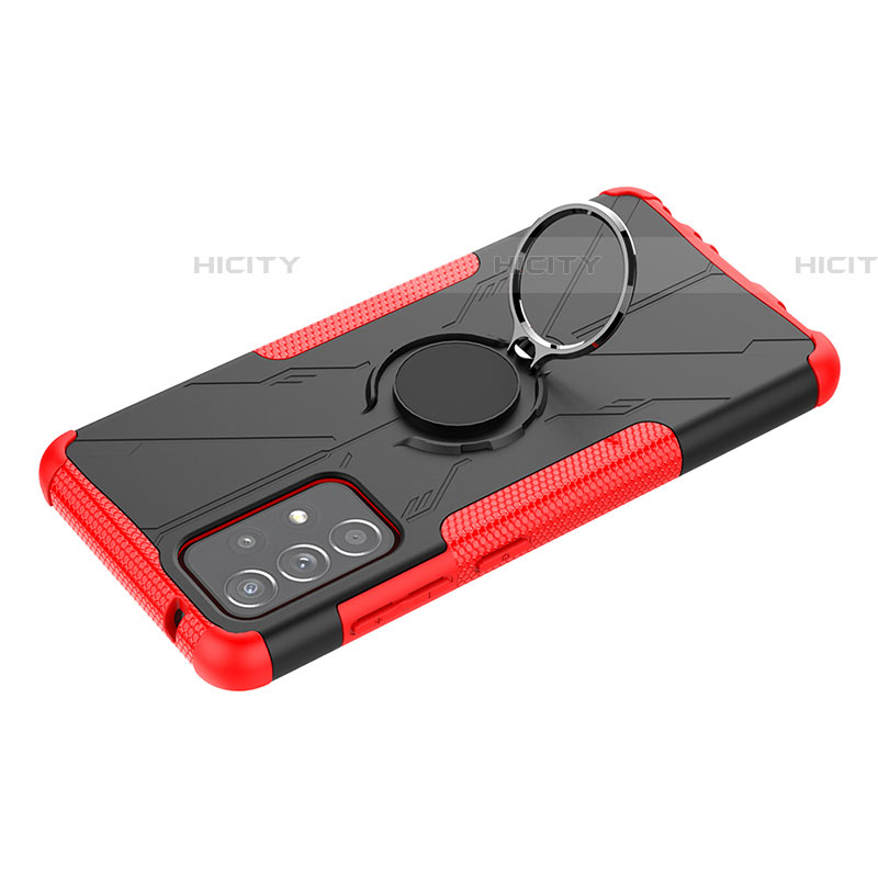 Funda Bumper Silicona y Plastico Mate Carcasa con Magnetico Anillo de dedo Soporte JX3 para Samsung Galaxy A52 4G Rojo