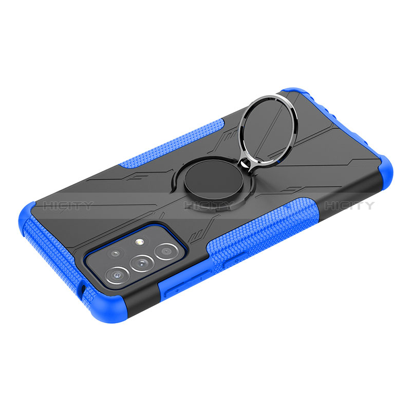 Funda Bumper Silicona y Plastico Mate Carcasa con Magnetico Anillo de dedo Soporte JX3 para Samsung Galaxy A52s 5G Azul