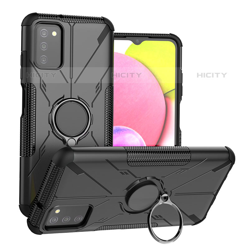 Funda Bumper Silicona y Plastico Mate Carcasa con Magnetico Anillo de dedo Soporte JX3 para Samsung Galaxy M02s Negro