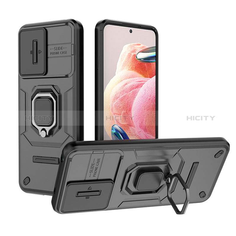 Funda Bumper Silicona y Plastico Mate Carcasa con Magnetico Anillo de dedo Soporte K1C para Xiaomi Redmi Note 12 4G