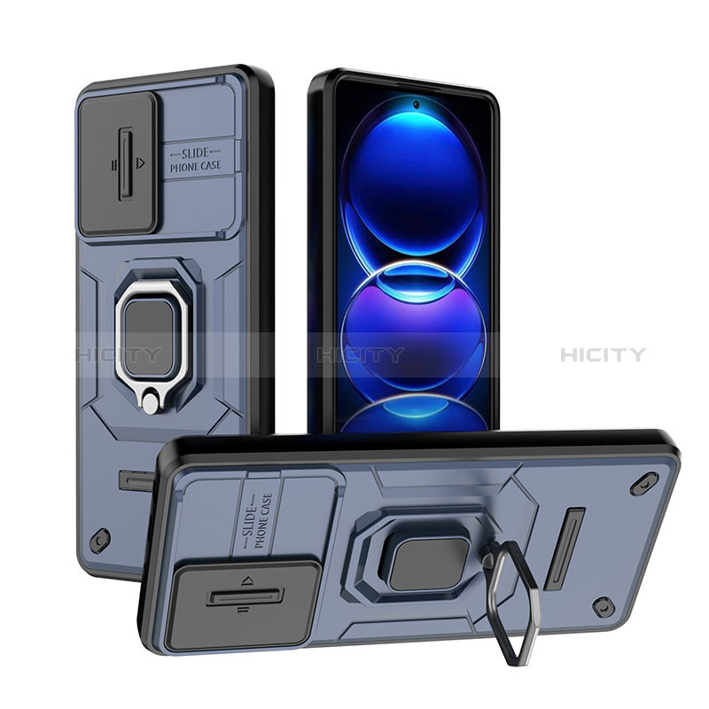 Funda Bumper Silicona y Plastico Mate Carcasa con Magnetico Anillo de dedo Soporte K1C para Xiaomi Redmi Note 12 Explorer