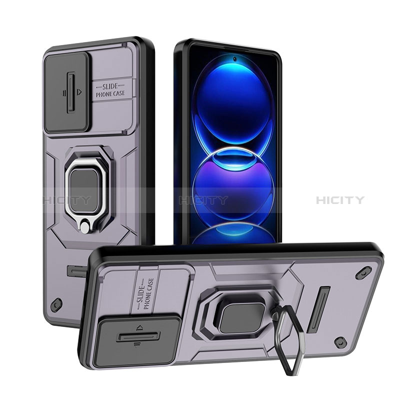 Funda Bumper Silicona y Plastico Mate Carcasa con Magnetico Anillo de dedo Soporte K1C para Xiaomi Redmi Note 12 Explorer