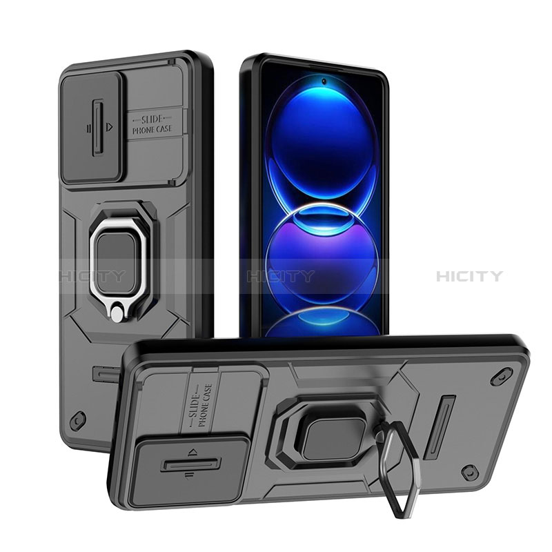 Funda Bumper Silicona y Plastico Mate Carcasa con Magnetico Anillo de dedo Soporte K1C para Xiaomi Redmi Note 12 Explorer