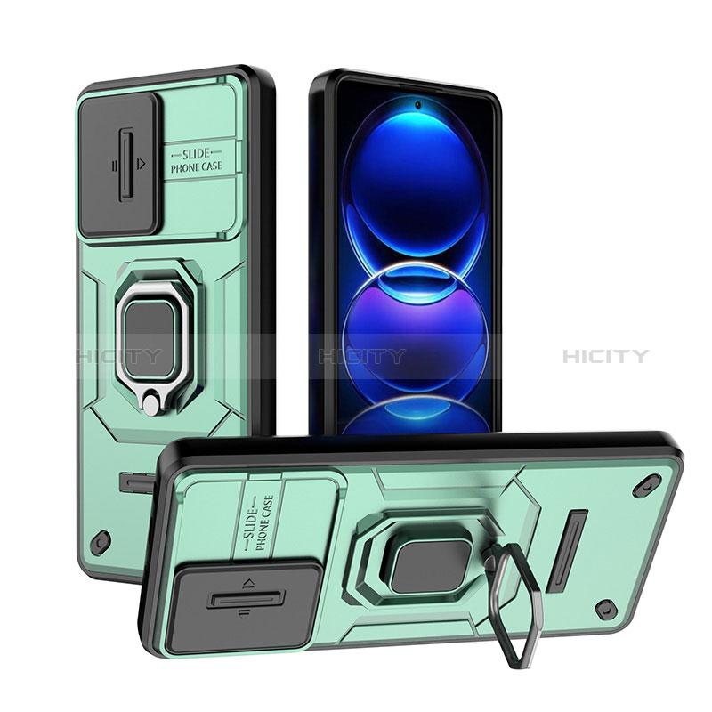 Funda Bumper Silicona y Plastico Mate Carcasa con Magnetico Anillo de dedo Soporte K1C para Xiaomi Redmi Note 12 Explorer Verde