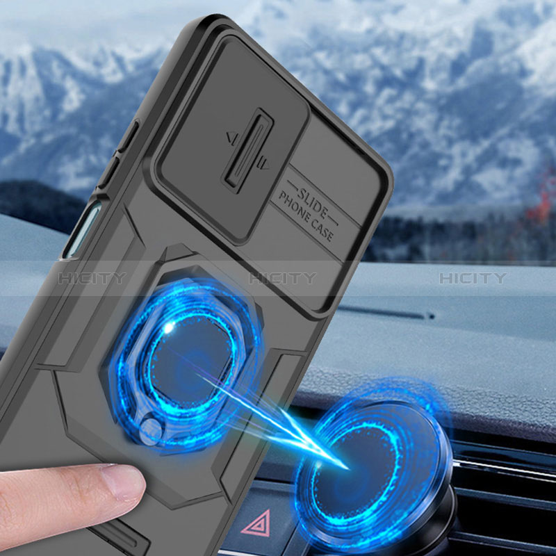 Funda Bumper Silicona y Plastico Mate Carcasa con Magnetico Anillo de dedo Soporte K1C para Xiaomi Redmi Note 12 Turbo 5G