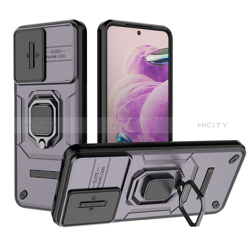 Funda Bumper Silicona y Plastico Mate Carcasa con Magnetico Anillo de dedo Soporte K1C para Xiaomi Redmi Note 12S