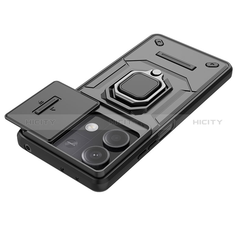 Funda Bumper Silicona y Plastico Mate Carcasa con Magnetico Anillo de dedo Soporte K1C para Xiaomi Redmi Note 13 5G