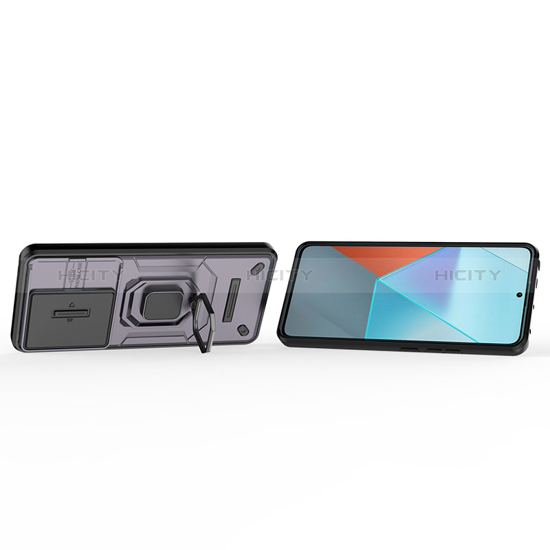 Funda Bumper Silicona y Plastico Mate Carcasa con Magnetico Anillo de dedo Soporte K1C para Xiaomi Redmi Note 13 Pro 5G