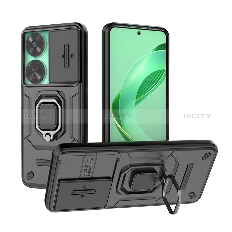 Funda Bumper Silicona y Plastico Mate Carcasa con Magnetico Anillo de dedo Soporte K2C para Huawei Nova 11 SE