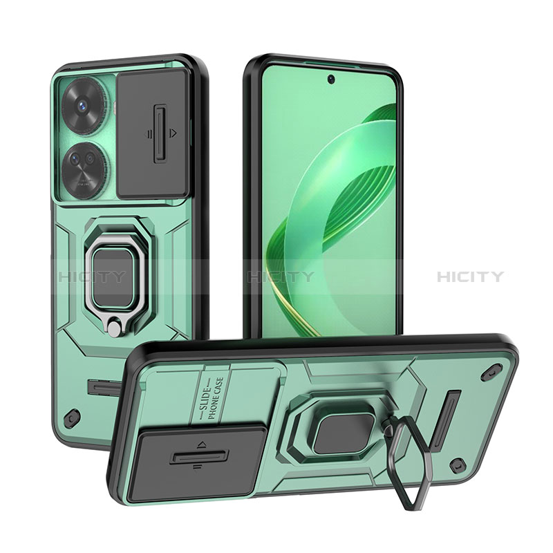 Funda Bumper Silicona y Plastico Mate Carcasa con Magnetico Anillo de dedo Soporte K2C para Huawei Nova 11 SE