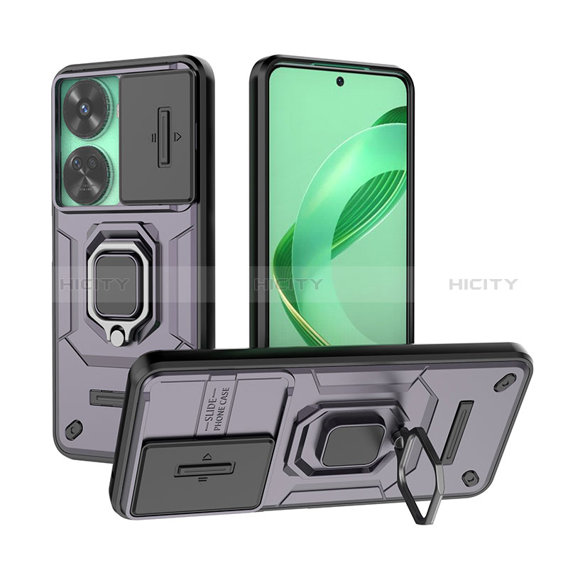 Funda Bumper Silicona y Plastico Mate Carcasa con Magnetico Anillo de dedo Soporte K2C para Huawei Nova 11 SE