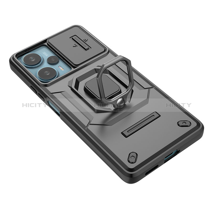 Funda Bumper Silicona y Plastico Mate Carcasa con Magnetico Anillo de dedo Soporte K2C para Xiaomi Poco F5 5G