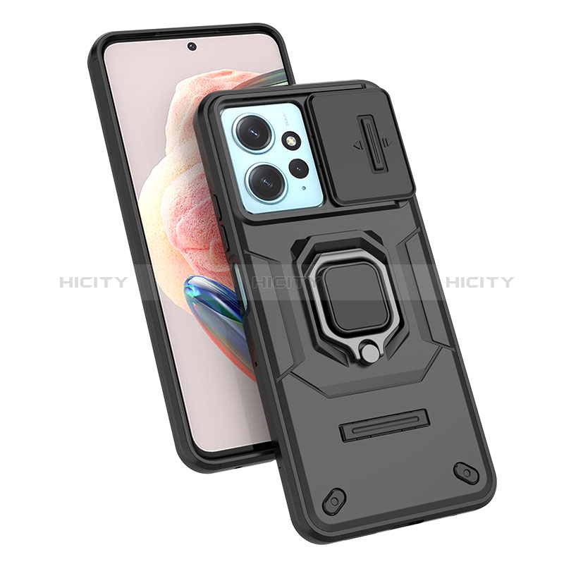 Funda Bumper Silicona y Plastico Mate Carcasa con Magnetico Anillo de dedo Soporte K2C para Xiaomi Redmi Note 12 4G