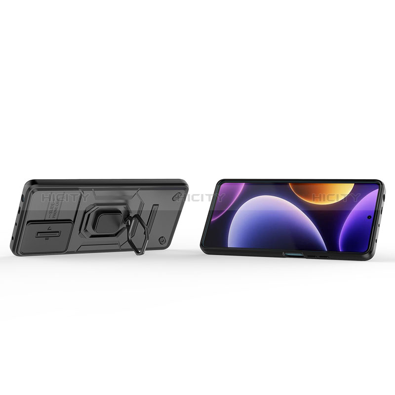 Funda Bumper Silicona y Plastico Mate Carcasa con Magnetico Anillo de dedo Soporte K2C para Xiaomi Redmi Note 12 Turbo 5G