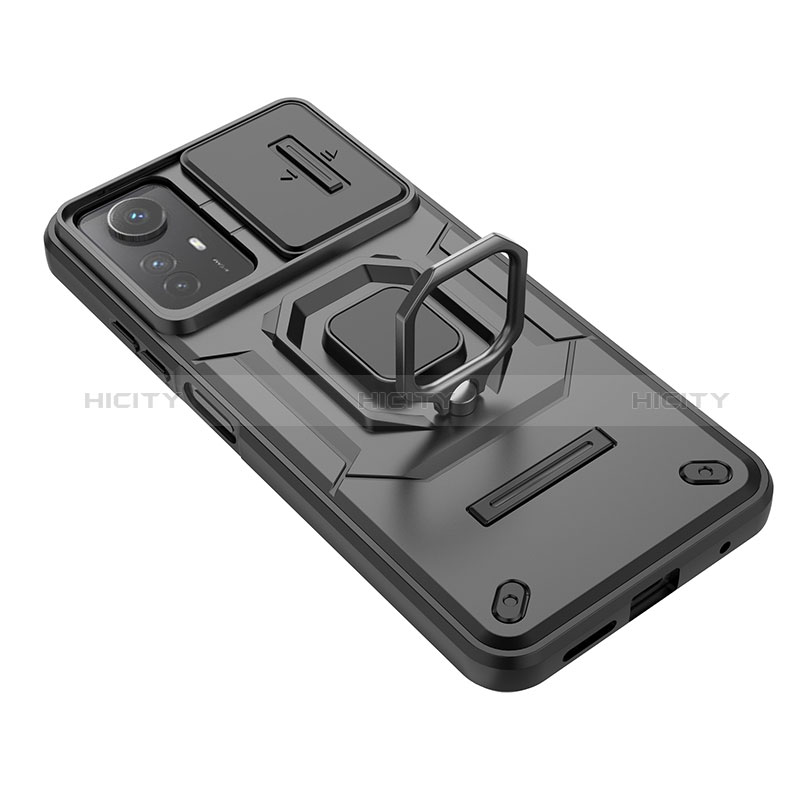 Funda Bumper Silicona y Plastico Mate Carcasa con Magnetico Anillo de dedo Soporte K2C para Xiaomi Redmi Note 12S