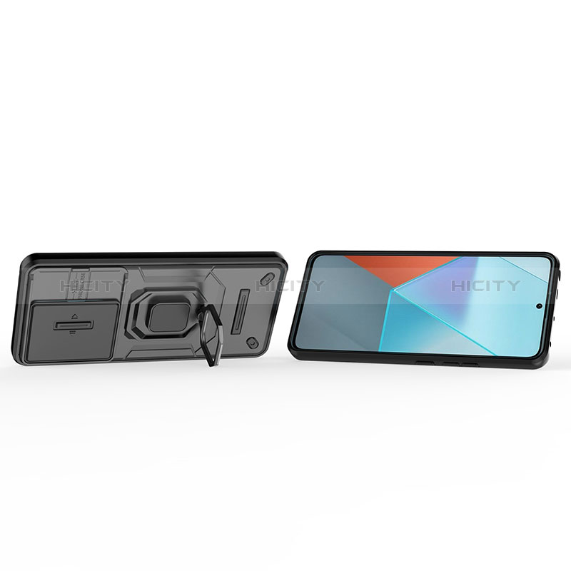 Funda Bumper Silicona y Plastico Mate Carcasa con Magnetico Anillo de dedo Soporte K2C para Xiaomi Redmi Note 13 Pro 5G