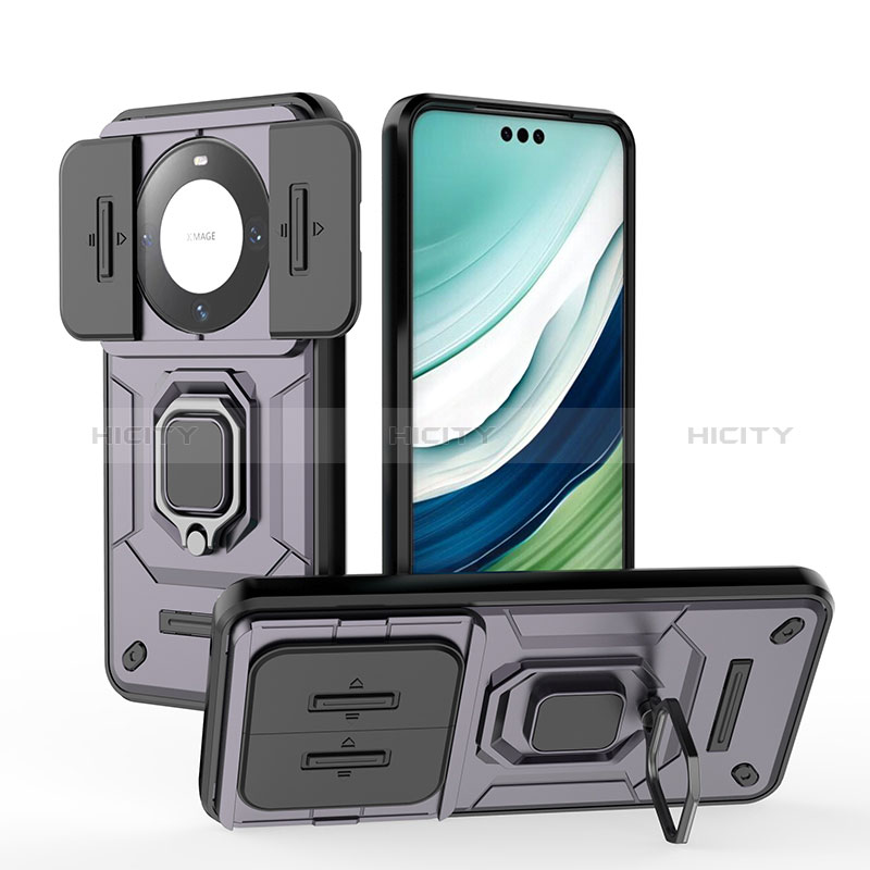 Funda Bumper Silicona y Plastico Mate Carcasa con Magnetico Anillo de dedo Soporte K3C para Huawei Mate 60 Pro