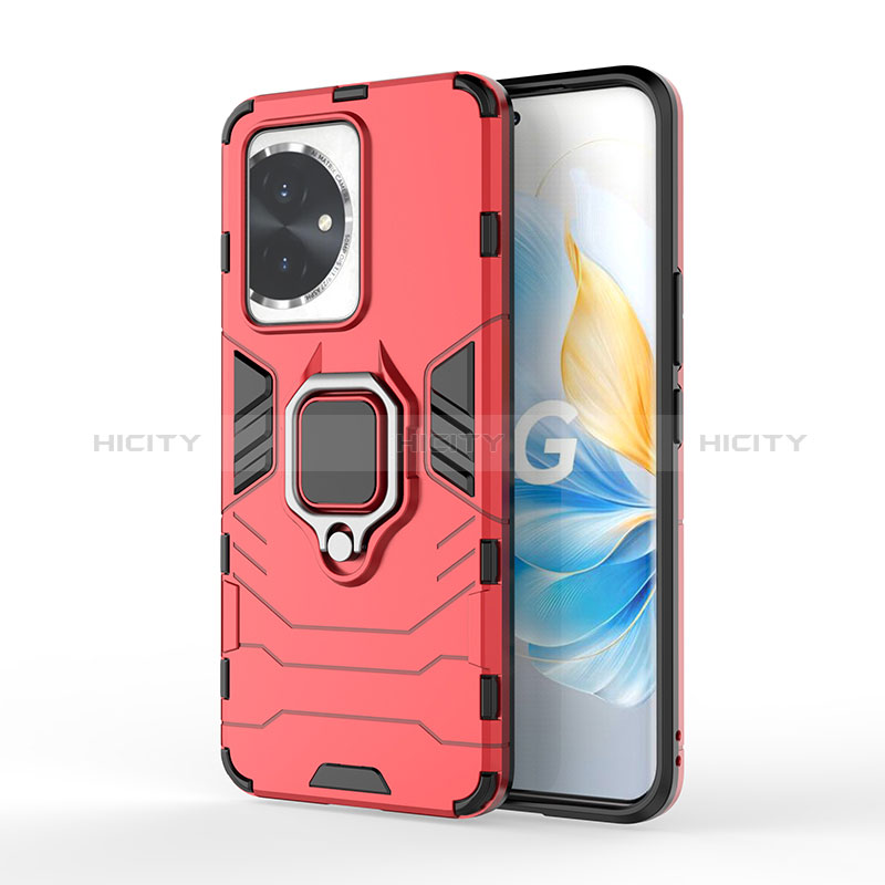 Funda Bumper Silicona y Plastico Mate Carcasa con Magnetico Anillo de dedo Soporte KC1 para Huawei Honor 100 5G Rojo