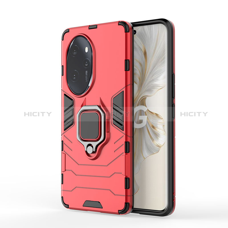 Funda Bumper Silicona y Plastico Mate Carcasa con Magnetico Anillo de dedo Soporte KC1 para Huawei Honor 100 Pro 5G Rojo