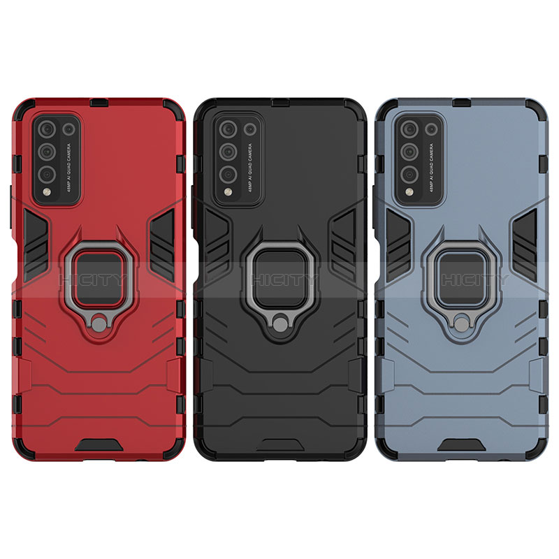 Funda Bumper Silicona y Plastico Mate Carcasa con Magnetico Anillo de dedo Soporte KC1 para Huawei Honor 10X Lite