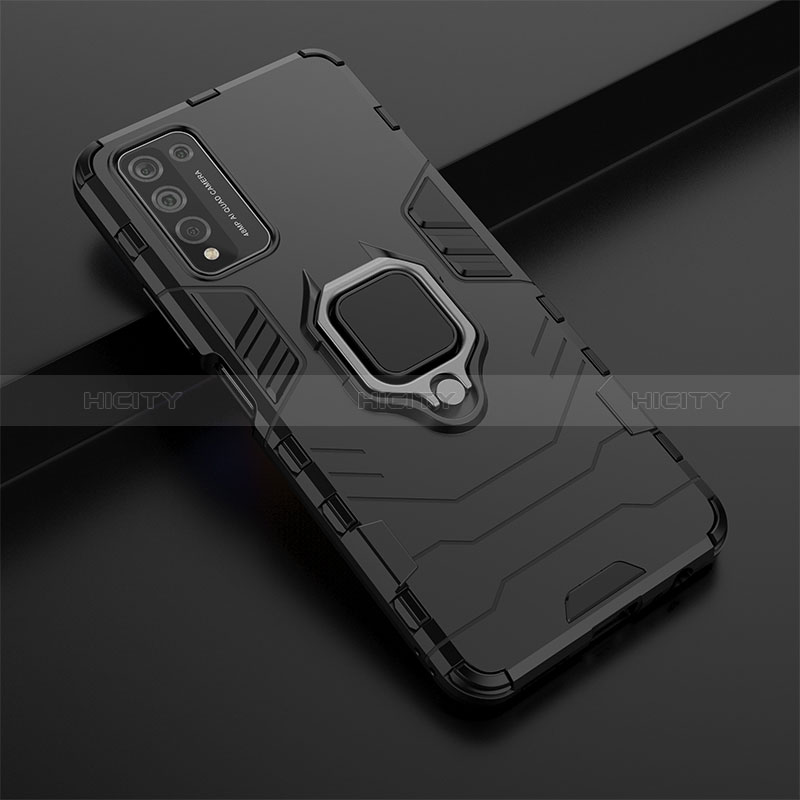 Funda Bumper Silicona y Plastico Mate Carcasa con Magnetico Anillo de dedo Soporte KC1 para Huawei Honor 10X Lite