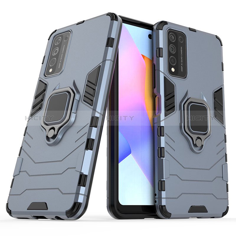 Funda Bumper Silicona y Plastico Mate Carcasa con Magnetico Anillo de dedo Soporte KC1 para Huawei Honor 10X Lite Azul