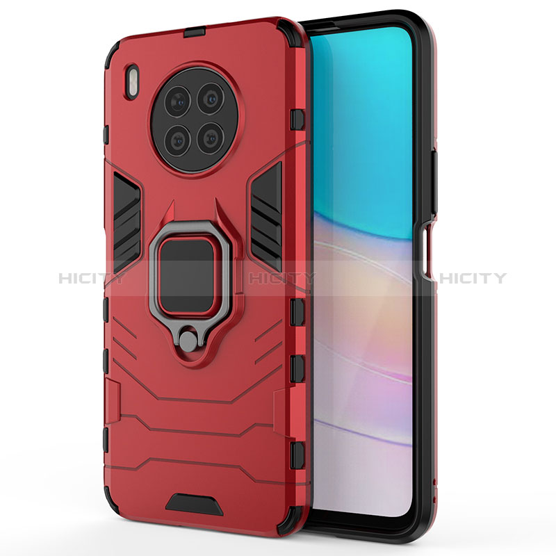 Funda Bumper Silicona y Plastico Mate Carcasa con Magnetico Anillo de dedo Soporte KC1 para Huawei Honor 50 Lite Rojo