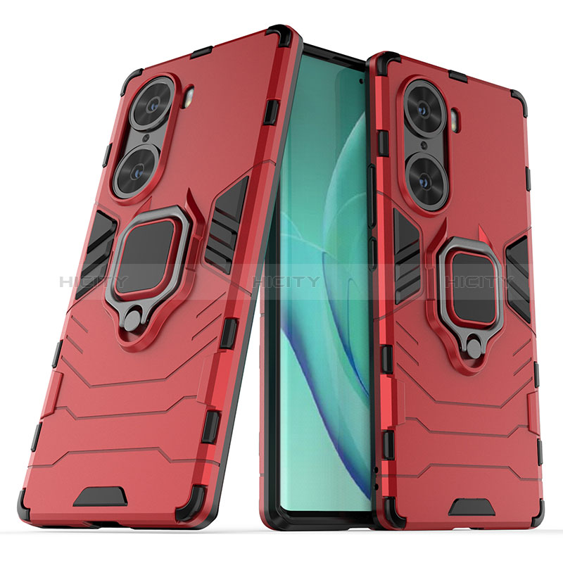 Funda Bumper Silicona y Plastico Mate Carcasa con Magnetico Anillo de dedo Soporte KC1 para Huawei Honor 60 5G