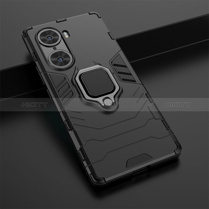 Funda Bumper Silicona y Plastico Mate Carcasa con Magnetico Anillo de dedo Soporte KC1 para Huawei Honor 60 Pro 5G