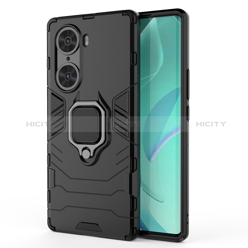 Funda Bumper Silicona y Plastico Mate Carcasa con Magnetico Anillo de dedo Soporte KC1 para Huawei Honor 60 Pro 5G Negro