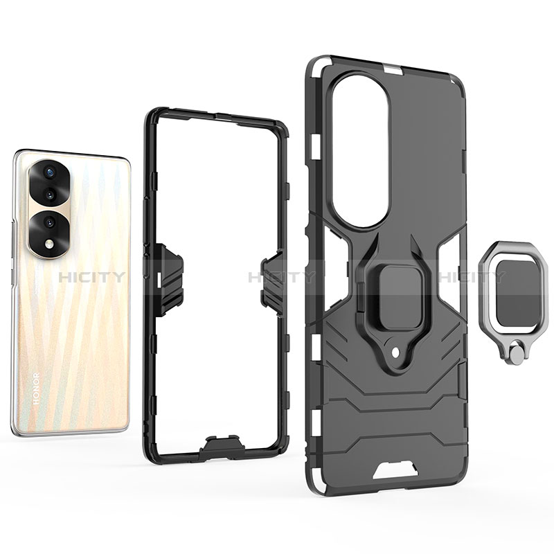 Funda Bumper Silicona y Plastico Mate Carcasa con Magnetico Anillo de dedo Soporte KC1 para Huawei Honor 70 Pro+ Plus 5G