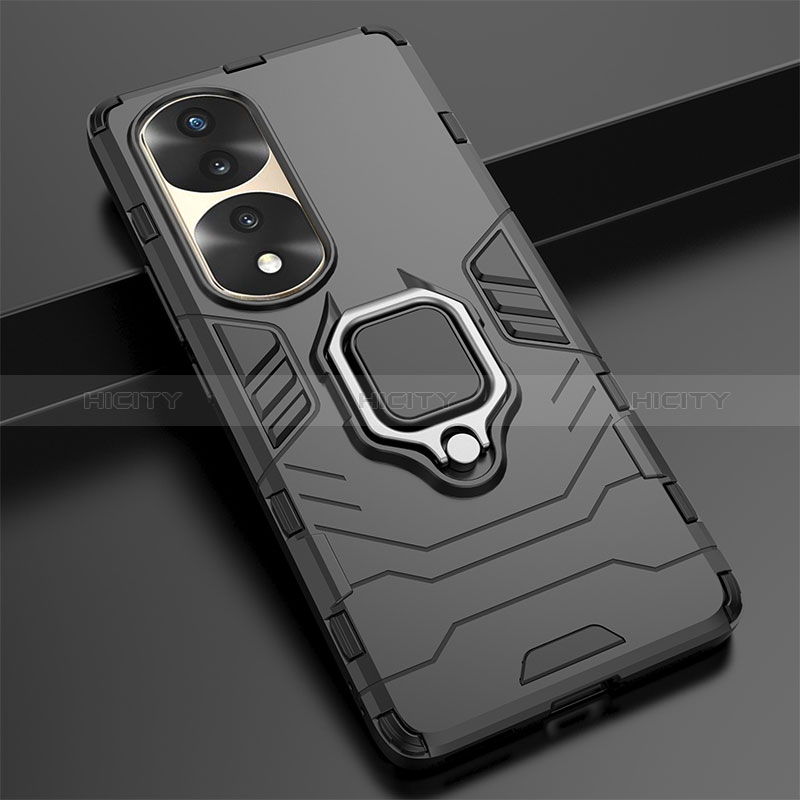 Funda Bumper Silicona y Plastico Mate Carcasa con Magnetico Anillo de dedo Soporte KC1 para Huawei Honor 70 Pro+ Plus 5G