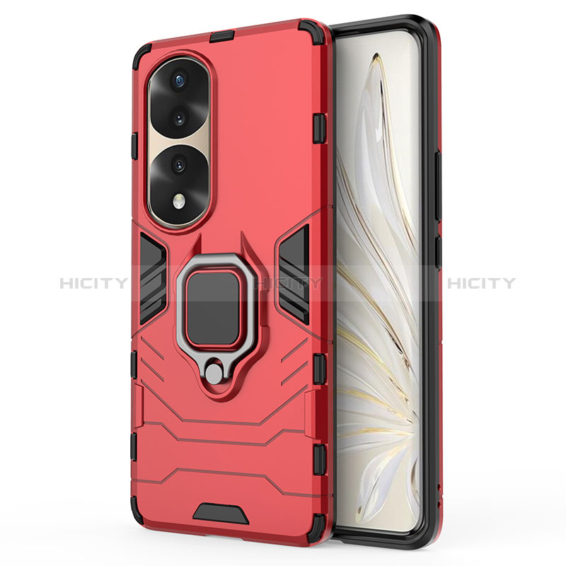 Funda Bumper Silicona y Plastico Mate Carcasa con Magnetico Anillo de dedo Soporte KC1 para Huawei Honor 70 Pro+ Plus 5G