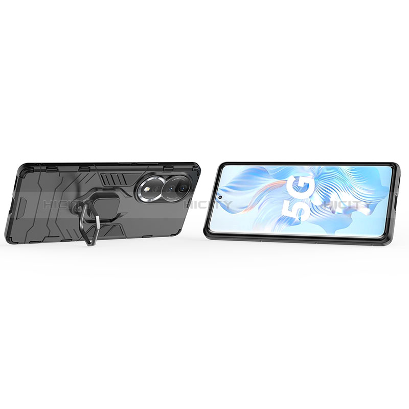 Funda Bumper Silicona y Plastico Mate Carcasa con Magnetico Anillo de dedo Soporte KC1 para Huawei Honor 80 5G