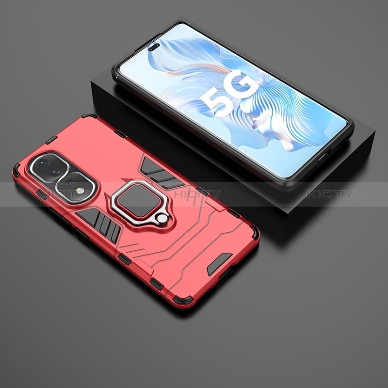 Funda Bumper Silicona y Plastico Mate Carcasa con Magnetico Anillo de dedo Soporte KC1 para Huawei Honor 80 Pro 5G