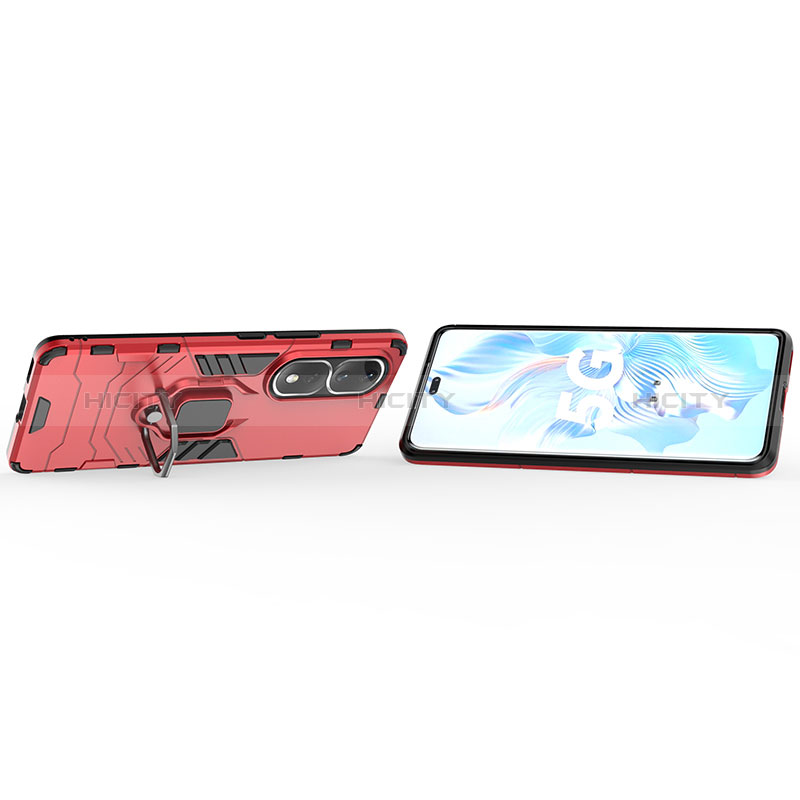 Funda Bumper Silicona y Plastico Mate Carcasa con Magnetico Anillo de dedo Soporte KC1 para Huawei Honor 80 Pro 5G