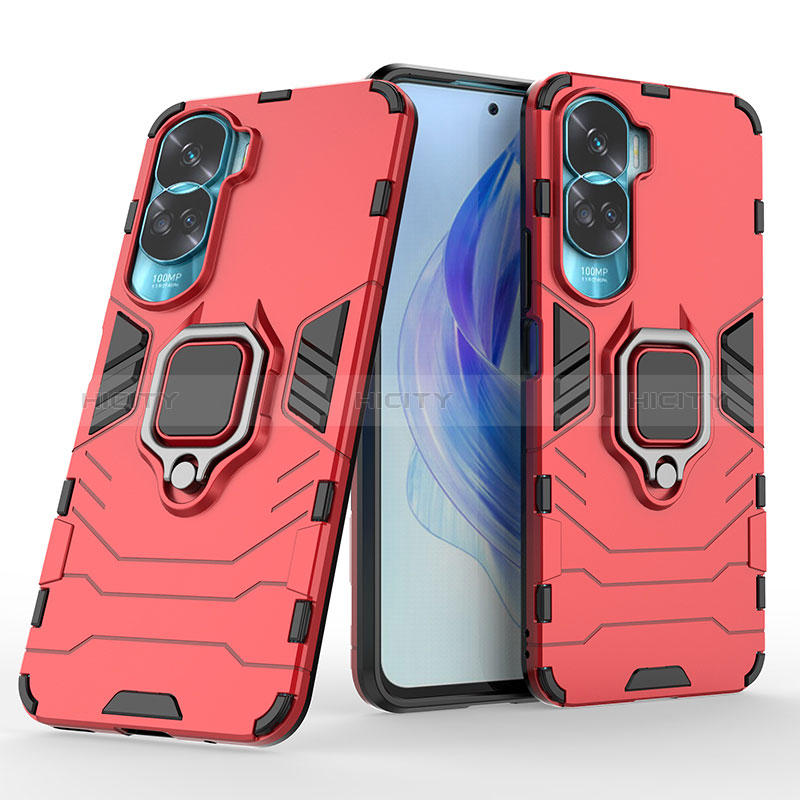 Funda Bumper Silicona y Plastico Mate Carcasa con Magnetico Anillo de dedo Soporte KC1 para Huawei Honor 90 Lite 5G