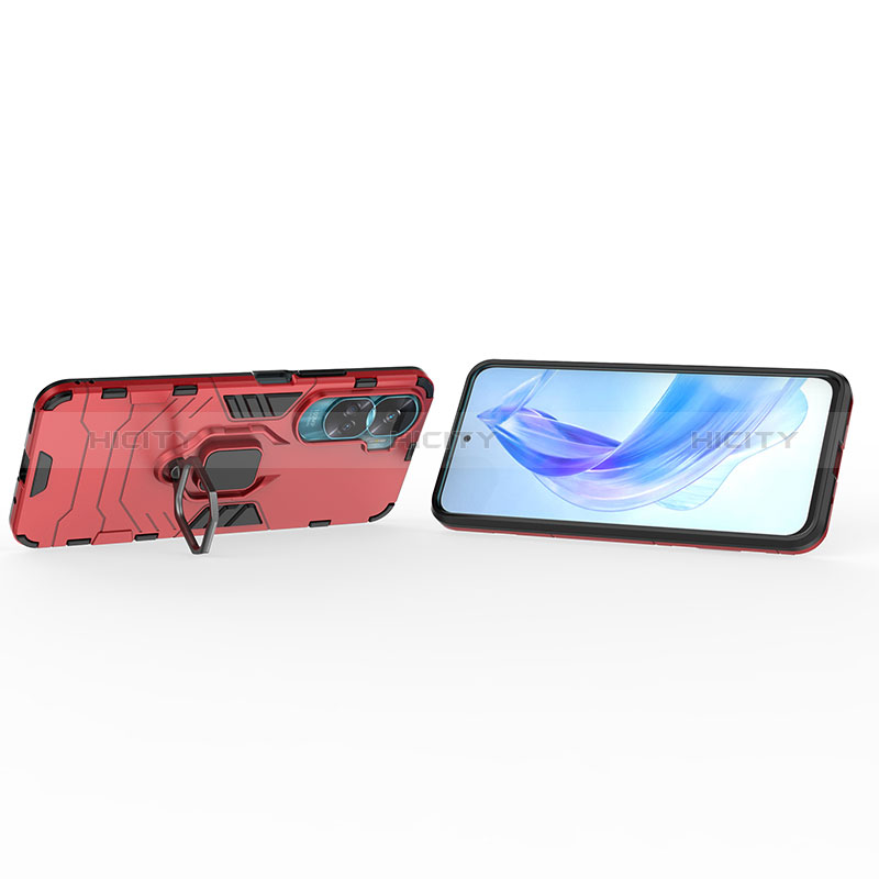 Funda Bumper Silicona y Plastico Mate Carcasa con Magnetico Anillo de dedo Soporte KC1 para Huawei Honor 90 Lite 5G