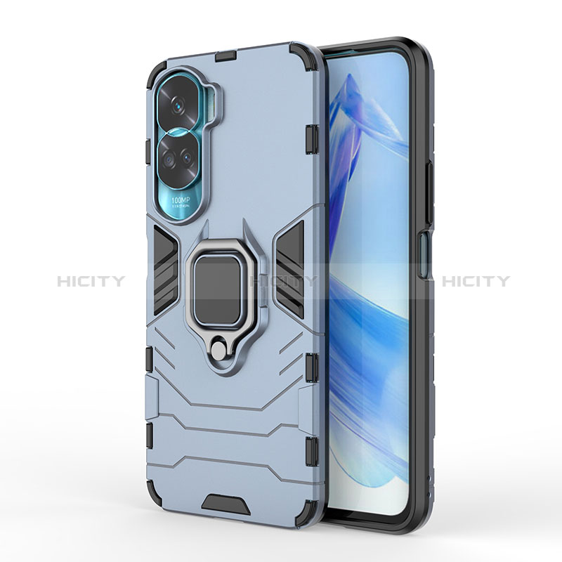 Funda Bumper Silicona y Plastico Mate Carcasa con Magnetico Anillo de dedo Soporte KC1 para Huawei Honor 90 Lite 5G Azul