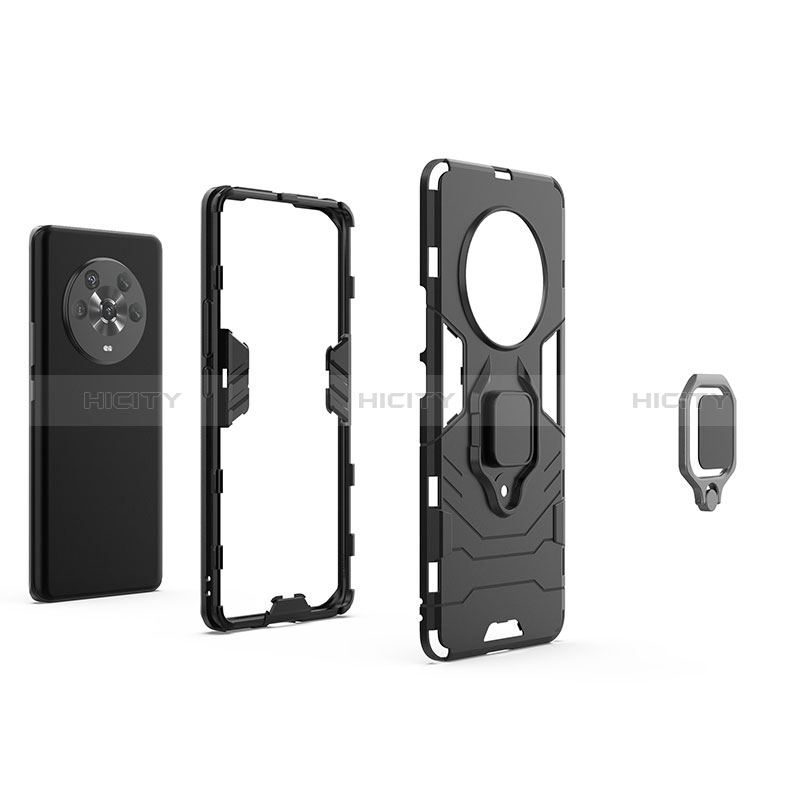 Funda Bumper Silicona y Plastico Mate Carcasa con Magnetico Anillo de dedo Soporte KC1 para Huawei Honor Magic4 5G