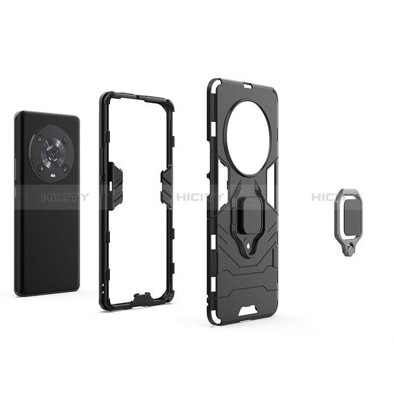 Funda Bumper Silicona y Plastico Mate Carcasa con Magnetico Anillo de dedo Soporte KC1 para Huawei Honor Magic4 Pro 5G