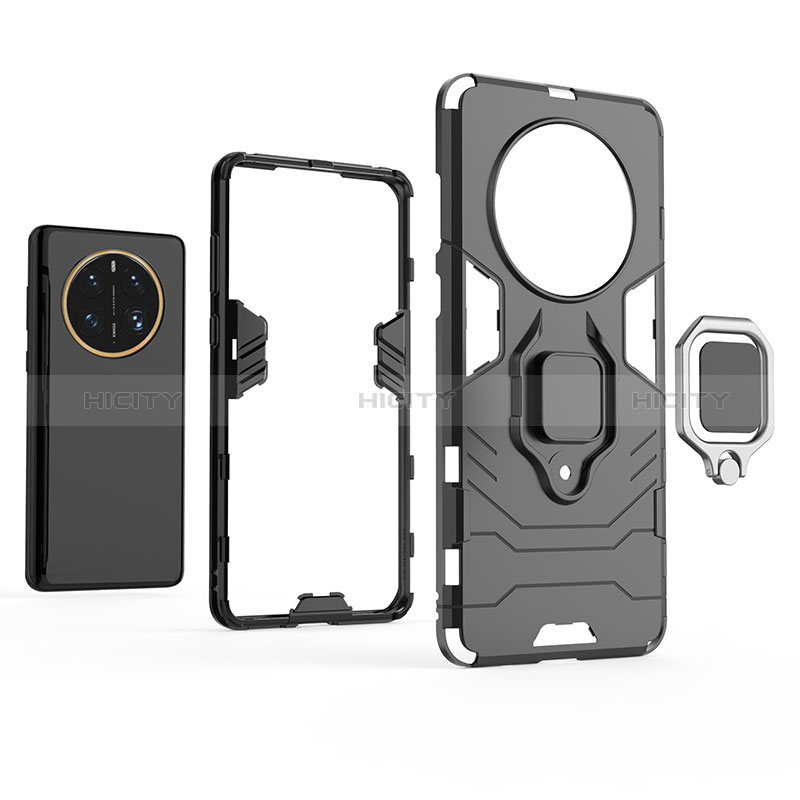 Funda Bumper Silicona y Plastico Mate Carcasa con Magnetico Anillo de dedo Soporte KC1 para Huawei Mate 50 Pro