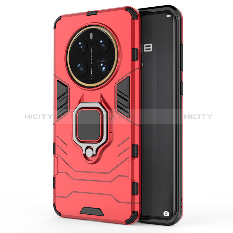 Funda Bumper Silicona y Plastico Mate Carcasa con Magnetico Anillo de dedo Soporte KC1 para Huawei Mate 50 Pro Rojo