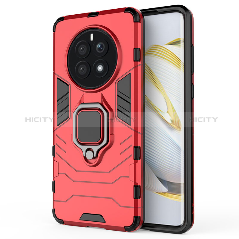 Funda Bumper Silicona y Plastico Mate Carcasa con Magnetico Anillo de dedo Soporte KC1 para Huawei Mate 50E Rojo