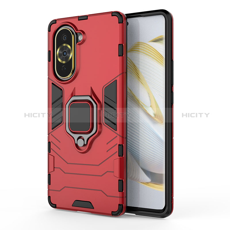 Funda Bumper Silicona y Plastico Mate Carcasa con Magnetico Anillo de dedo Soporte KC1 para Huawei Nova 10