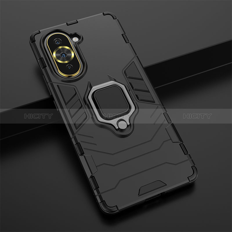 Funda Bumper Silicona y Plastico Mate Carcasa con Magnetico Anillo de dedo Soporte KC1 para Huawei Nova 10