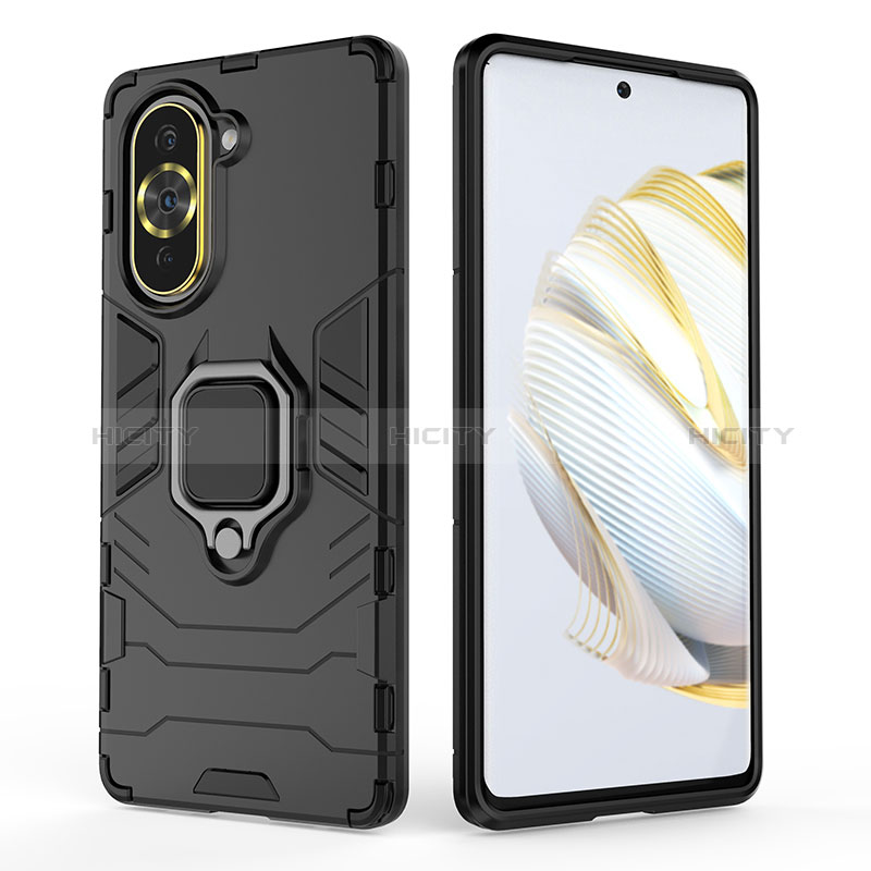 Funda Bumper Silicona y Plastico Mate Carcasa con Magnetico Anillo de dedo Soporte KC1 para Huawei Nova 10